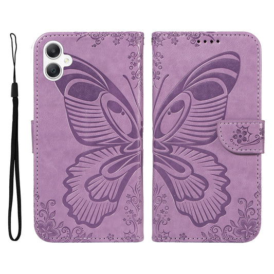 For Samsung Galaxy A06 Case Butterfly Pattern Leather Wallet Flip Phone Cover - Light Purple