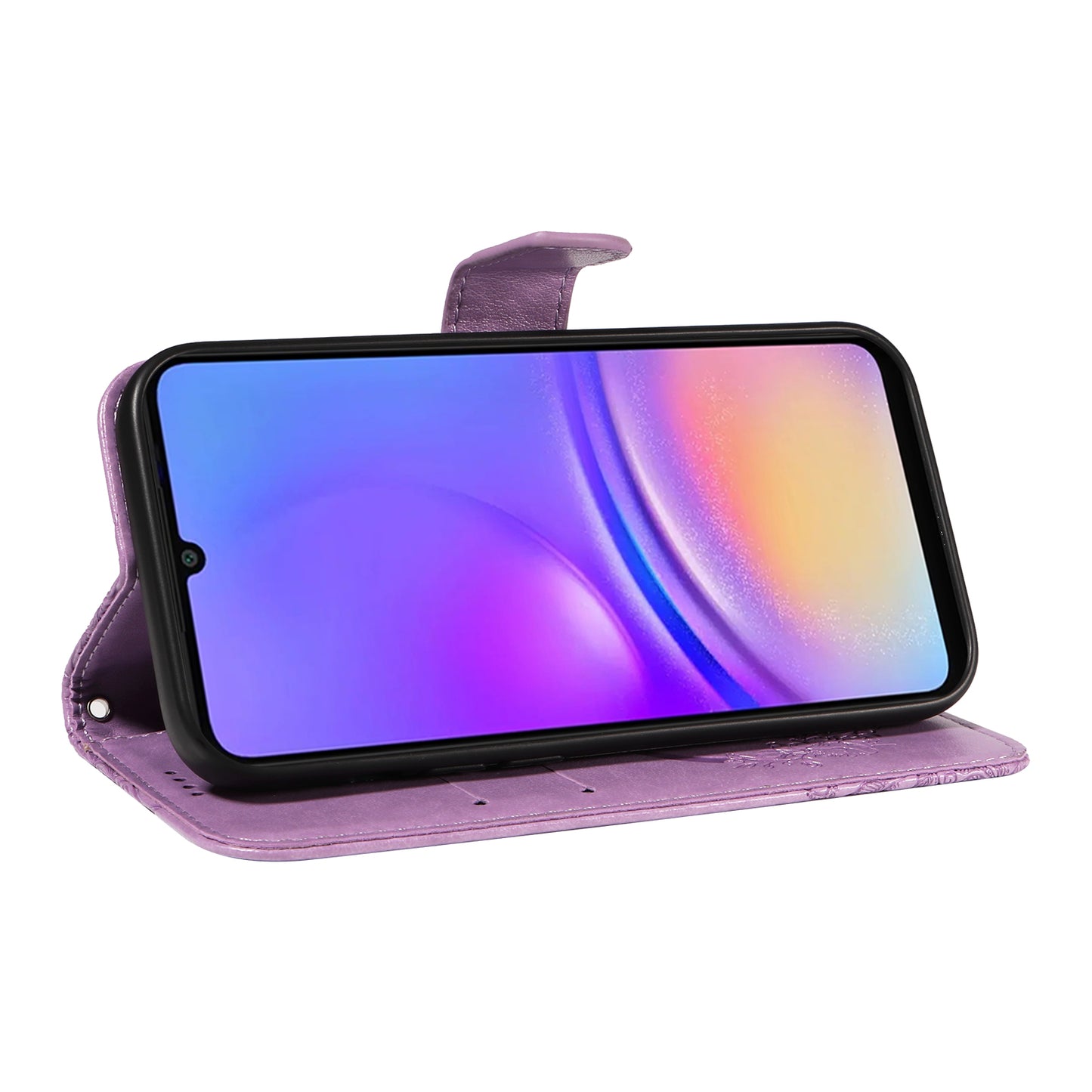 For Samsung Galaxy A06 Case Butterfly Pattern Leather Wallet Flip Phone Cover - Light Purple