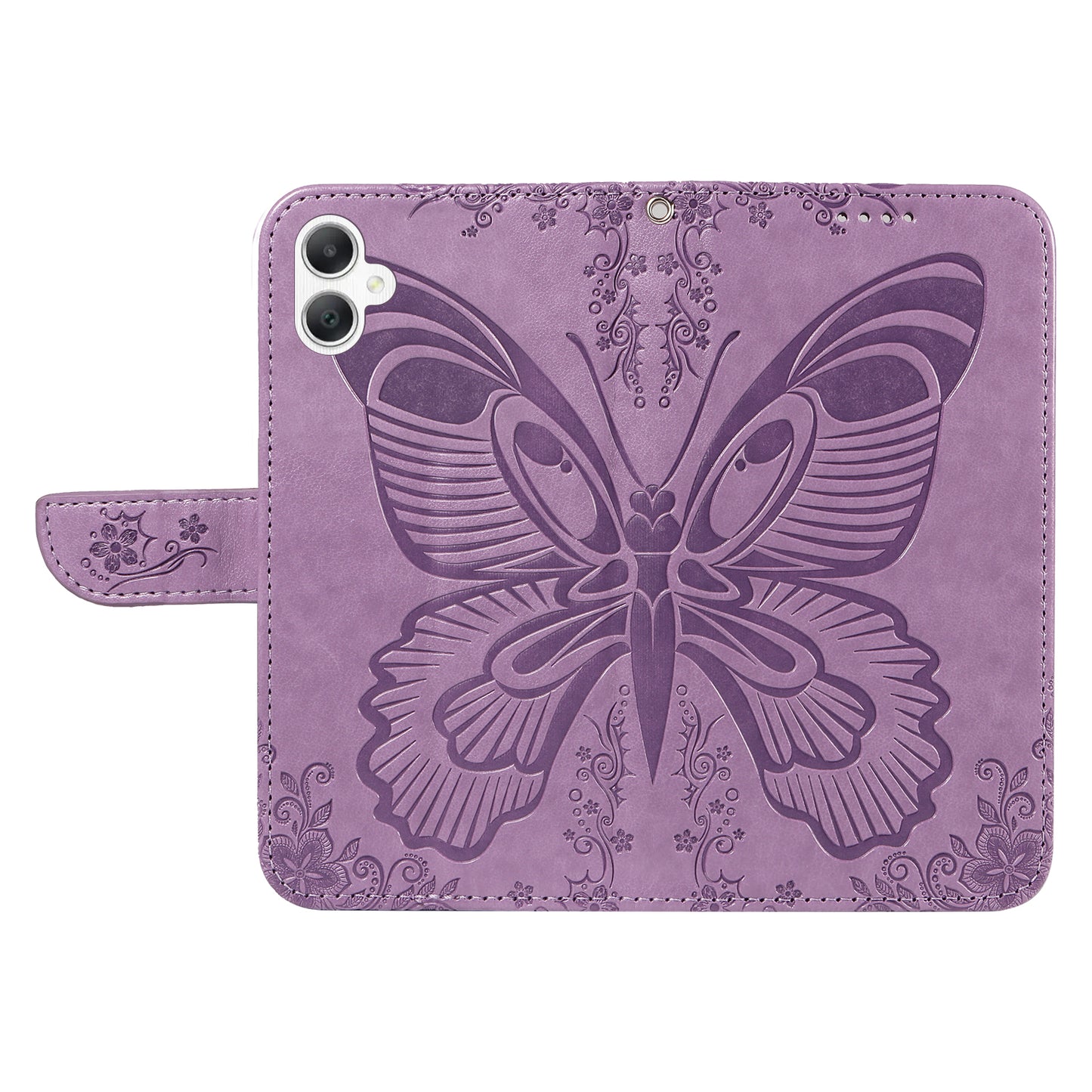 For Samsung Galaxy A06 Case Butterfly Pattern Leather Wallet Flip Phone Cover - Light Purple