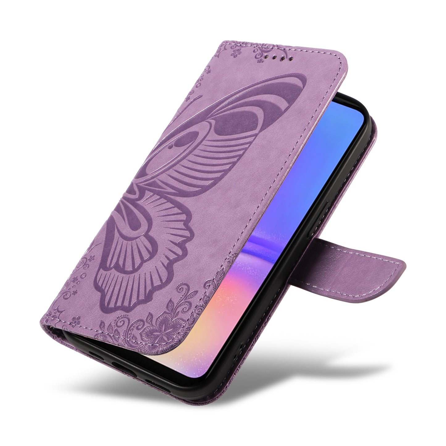 For Samsung Galaxy A06 Case Butterfly Pattern Leather Wallet Flip Phone Cover - Light Purple