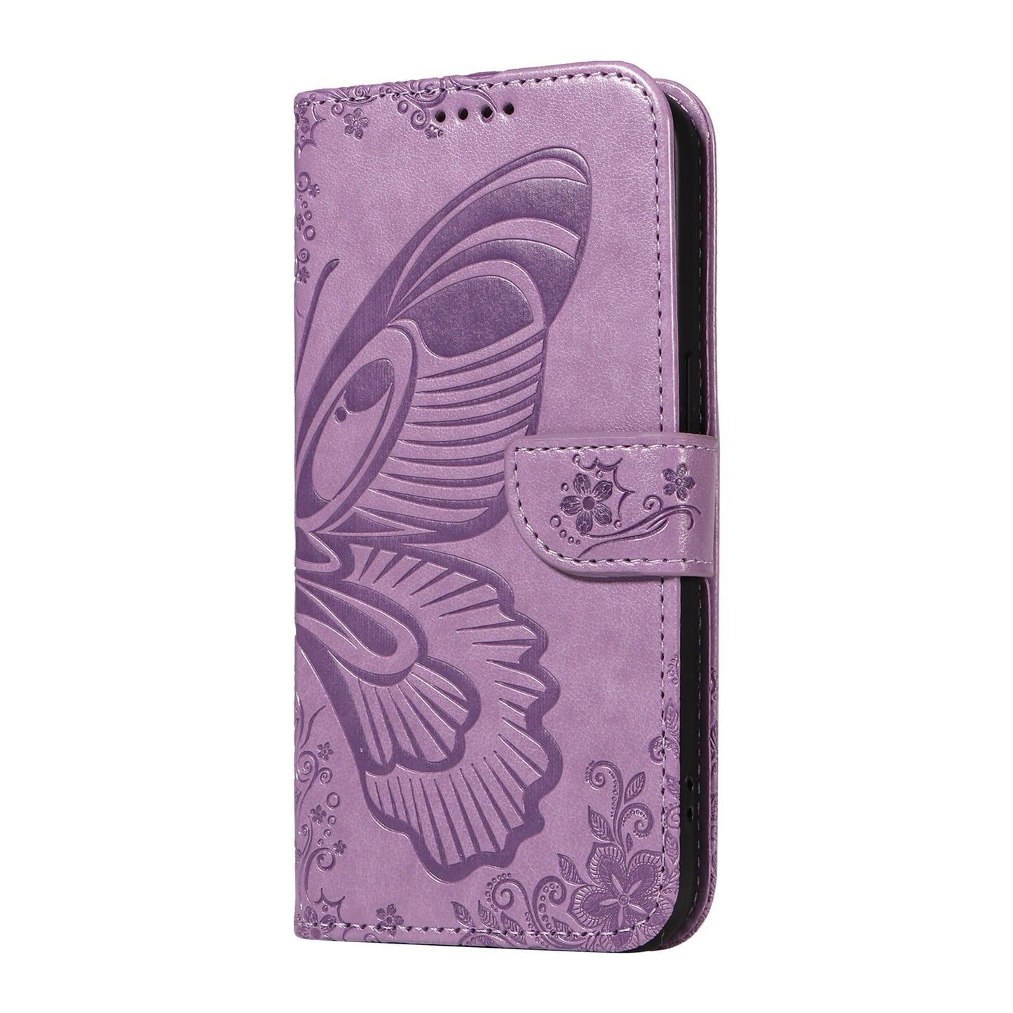 For Samsung Galaxy A06 Case Butterfly Pattern Leather Wallet Flip Phone Cover - Light Purple