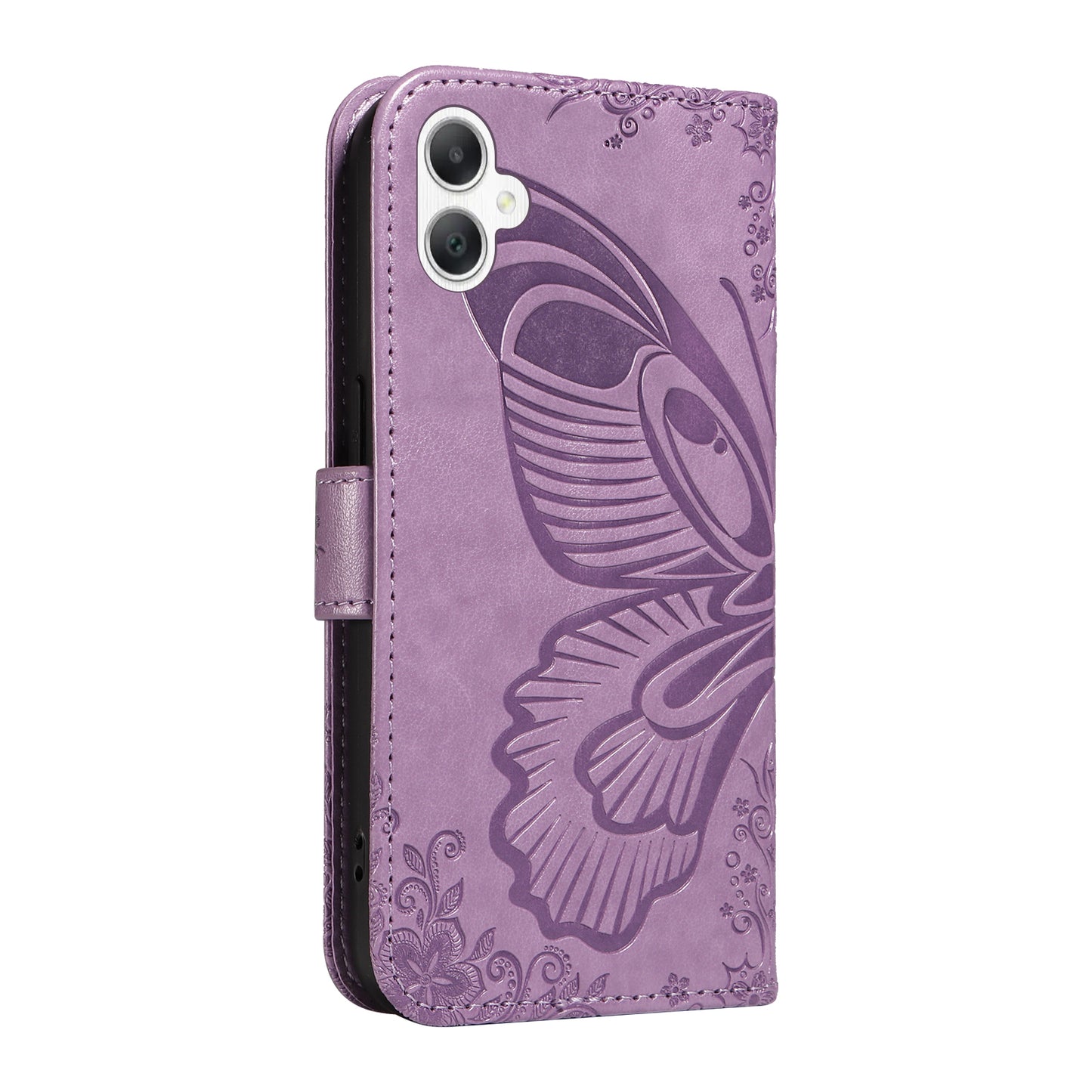 For Samsung Galaxy A06 Case Butterfly Pattern Leather Wallet Flip Phone Cover - Light Purple