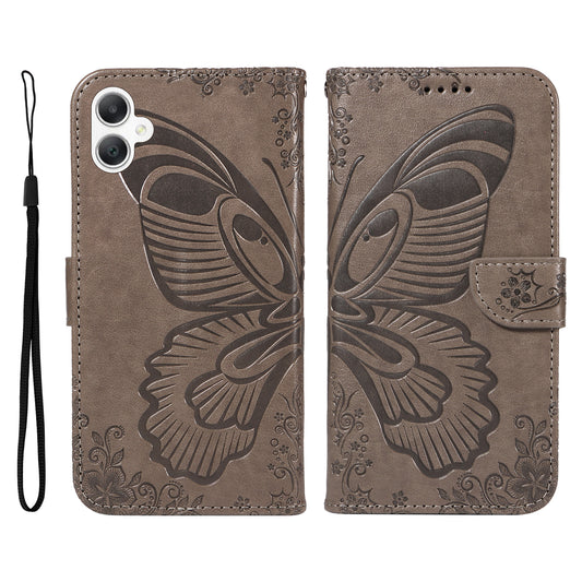 For Samsung Galaxy A06 Case Butterfly Pattern Leather Wallet Flip Phone Cover - Grey