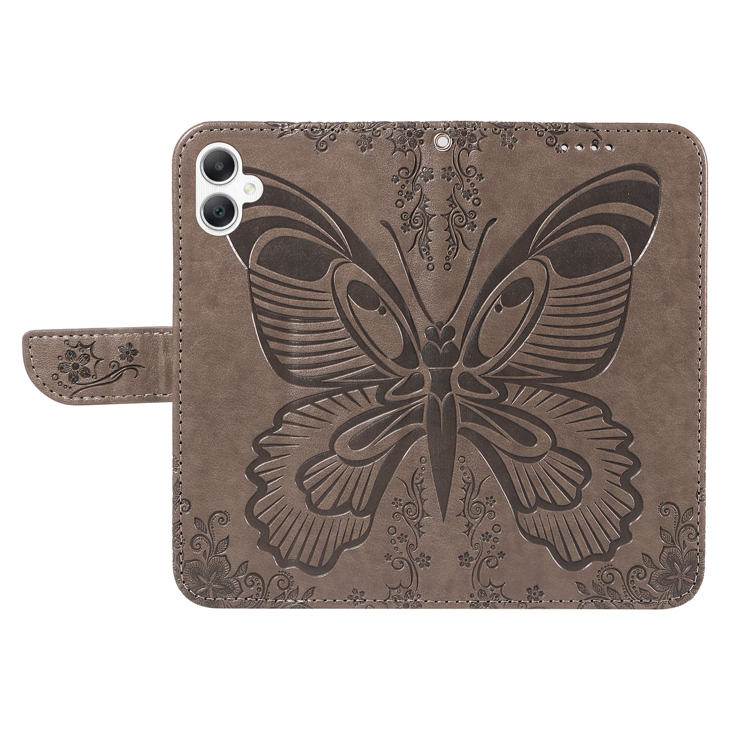 For Samsung Galaxy A06 Case Butterfly Pattern Leather Wallet Flip Phone Cover - Grey