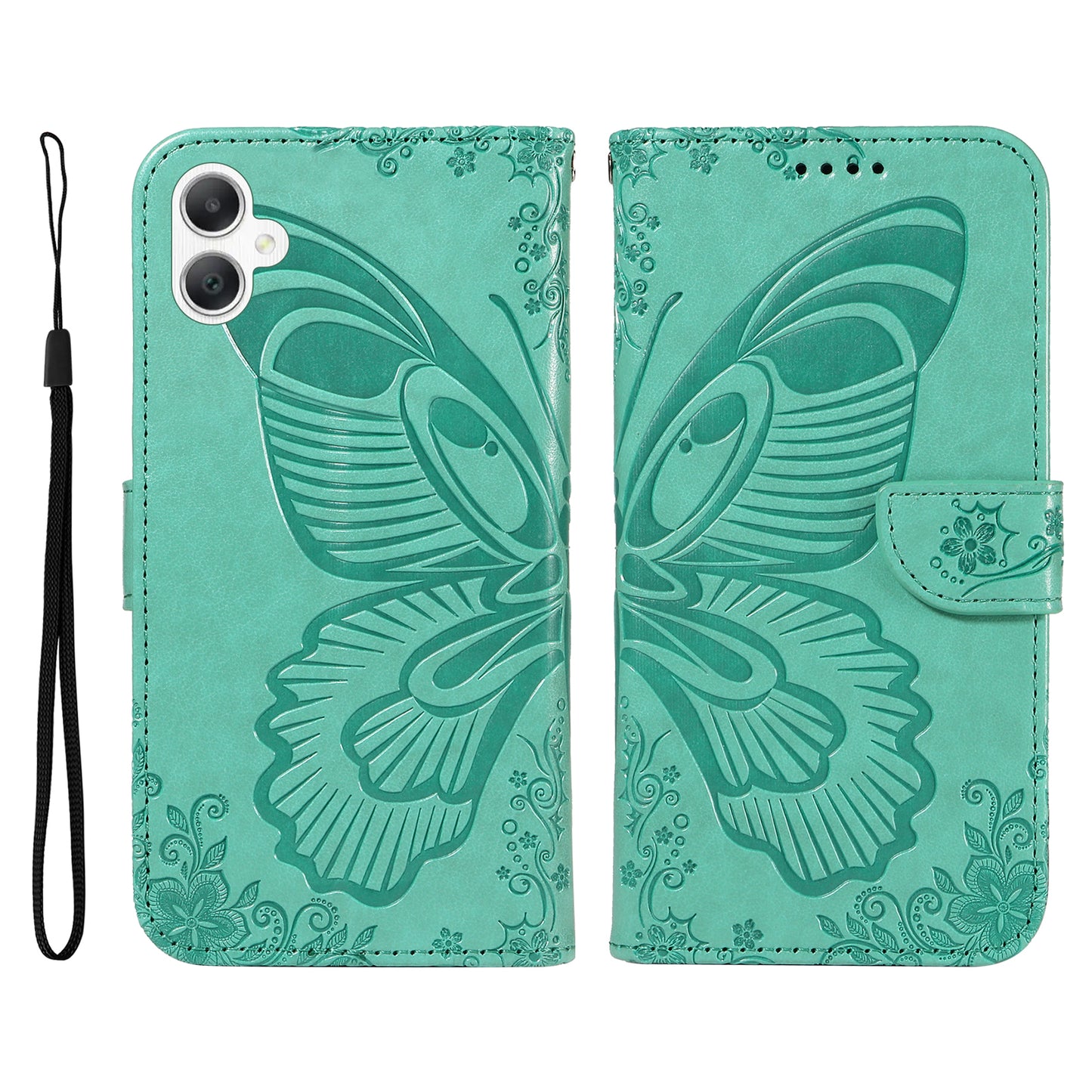 For Samsung Galaxy A06 Case Butterfly Pattern Leather Wallet Flip Phone Cover - Green