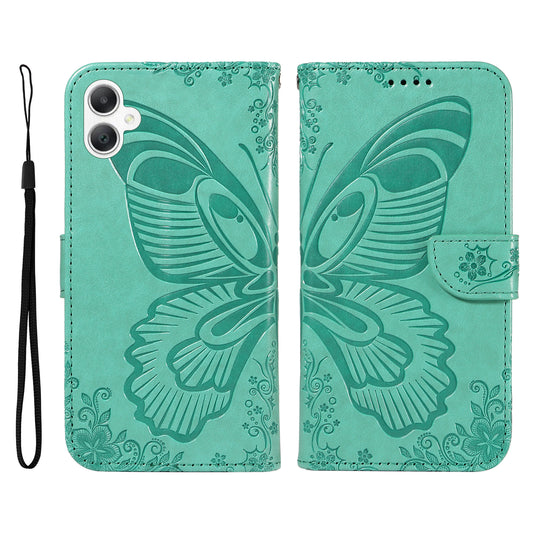 For Samsung Galaxy A06 Case Butterfly Pattern Leather Wallet Flip Phone Cover - Green