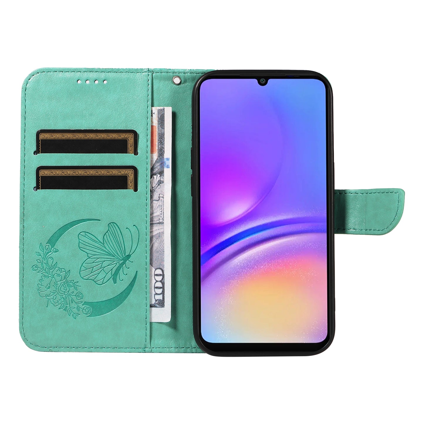 For Samsung Galaxy A06 Case Butterfly Pattern Leather Wallet Flip Phone Cover - Green