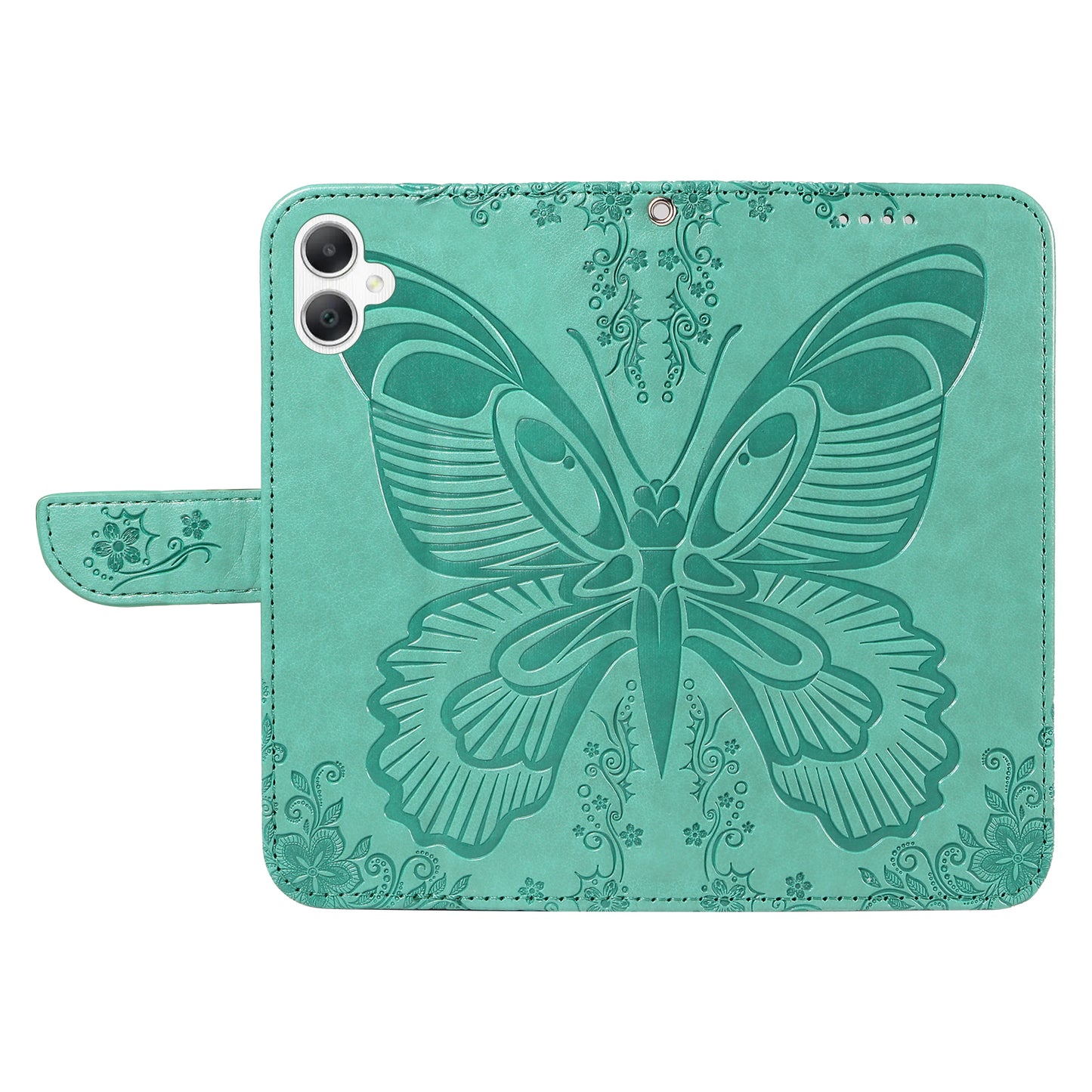 For Samsung Galaxy A06 Case Butterfly Pattern Leather Wallet Flip Phone Cover - Green