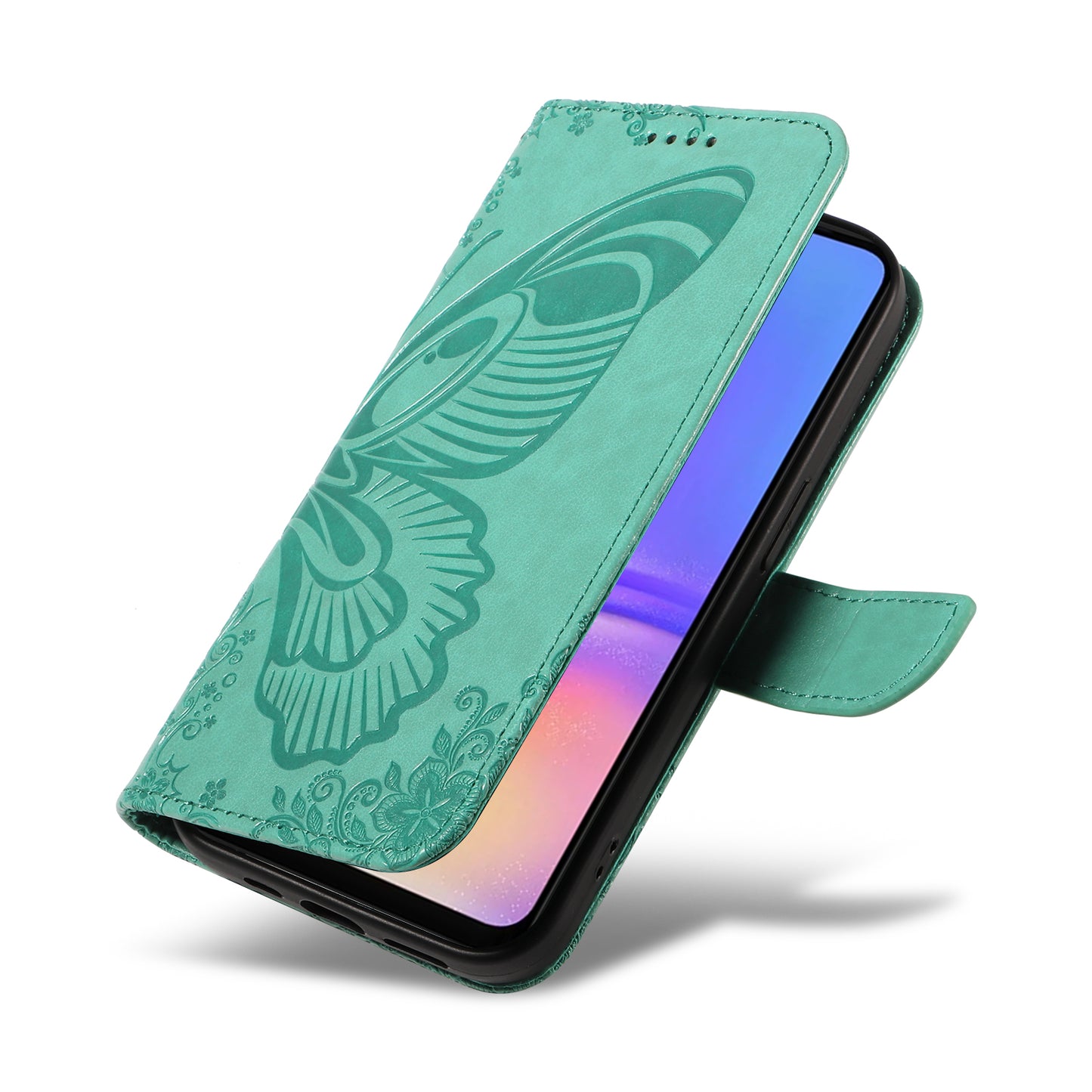 For Samsung Galaxy A06 Case Butterfly Pattern Leather Wallet Flip Phone Cover - Green