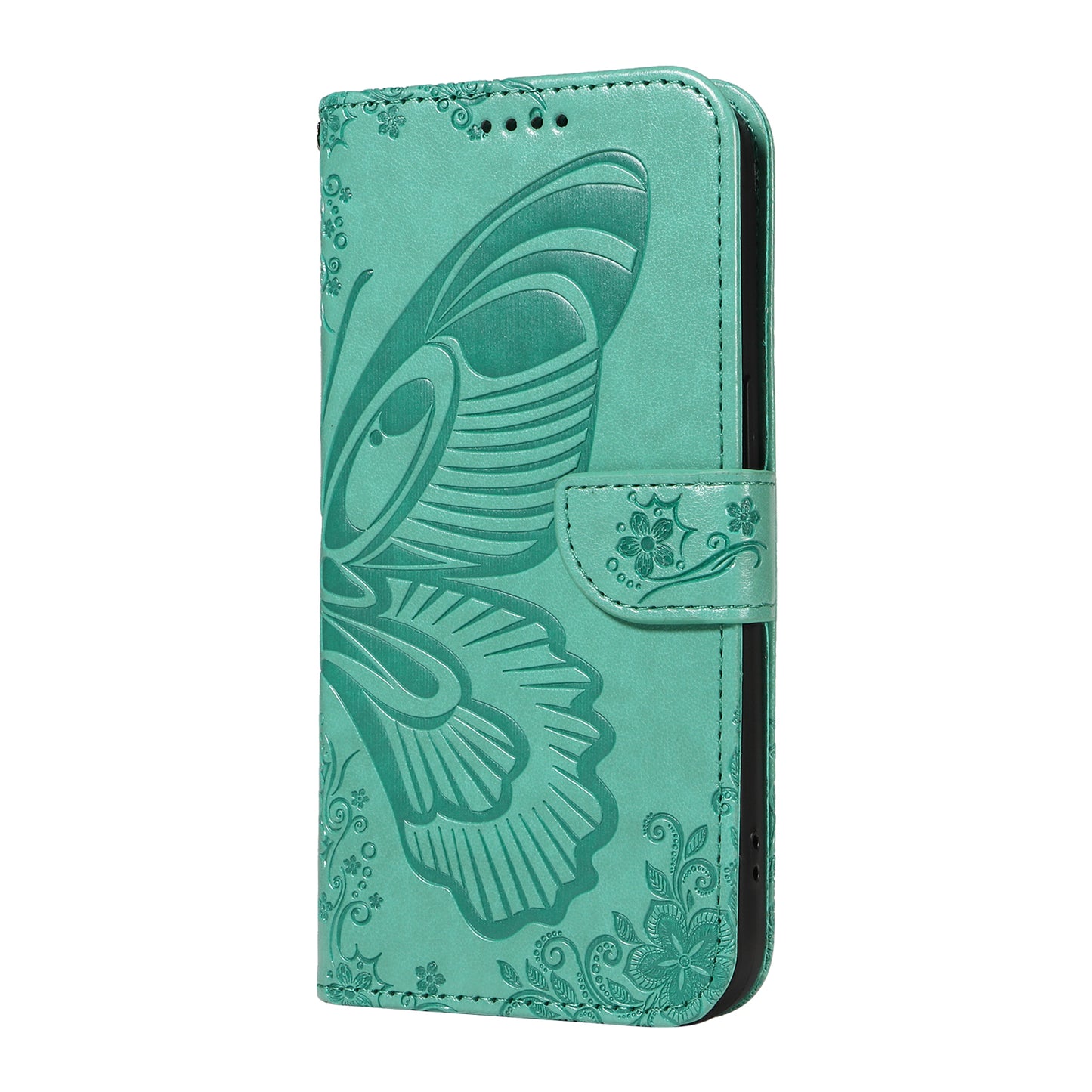 For Samsung Galaxy A06 Case Butterfly Pattern Leather Wallet Flip Phone Cover - Green