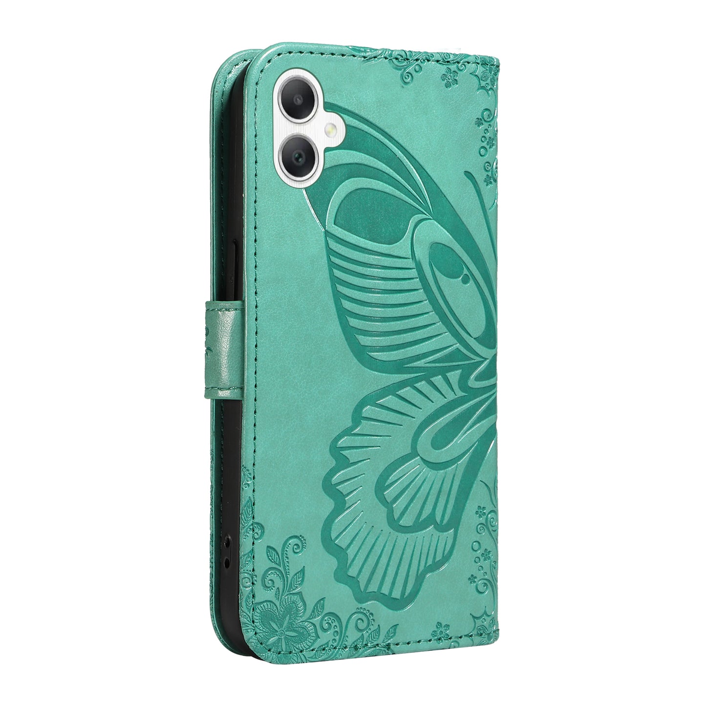 For Samsung Galaxy A06 Case Butterfly Pattern Leather Wallet Flip Phone Cover - Green