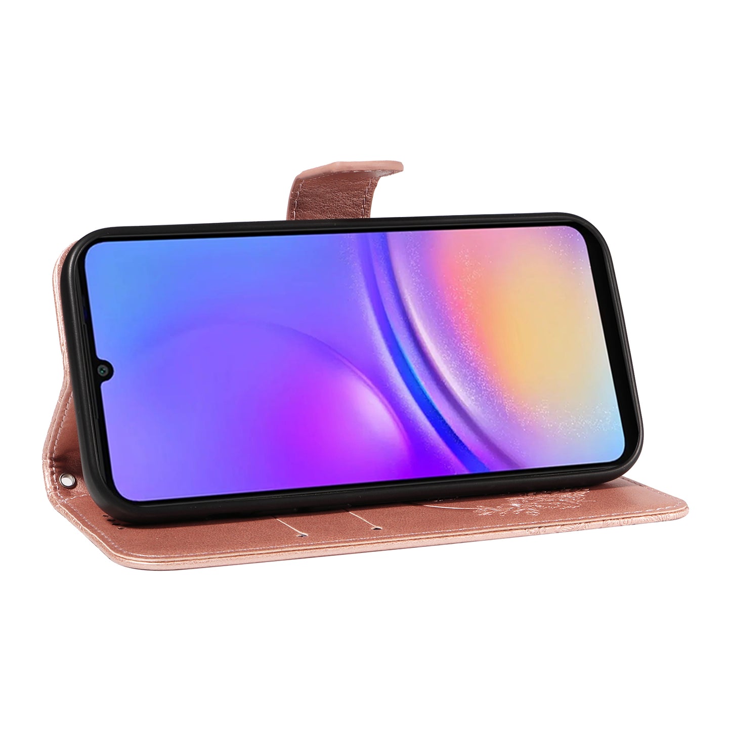 For Samsung Galaxy A06 Case Butterfly Pattern Leather Wallet Flip Phone Cover - Rose Gold