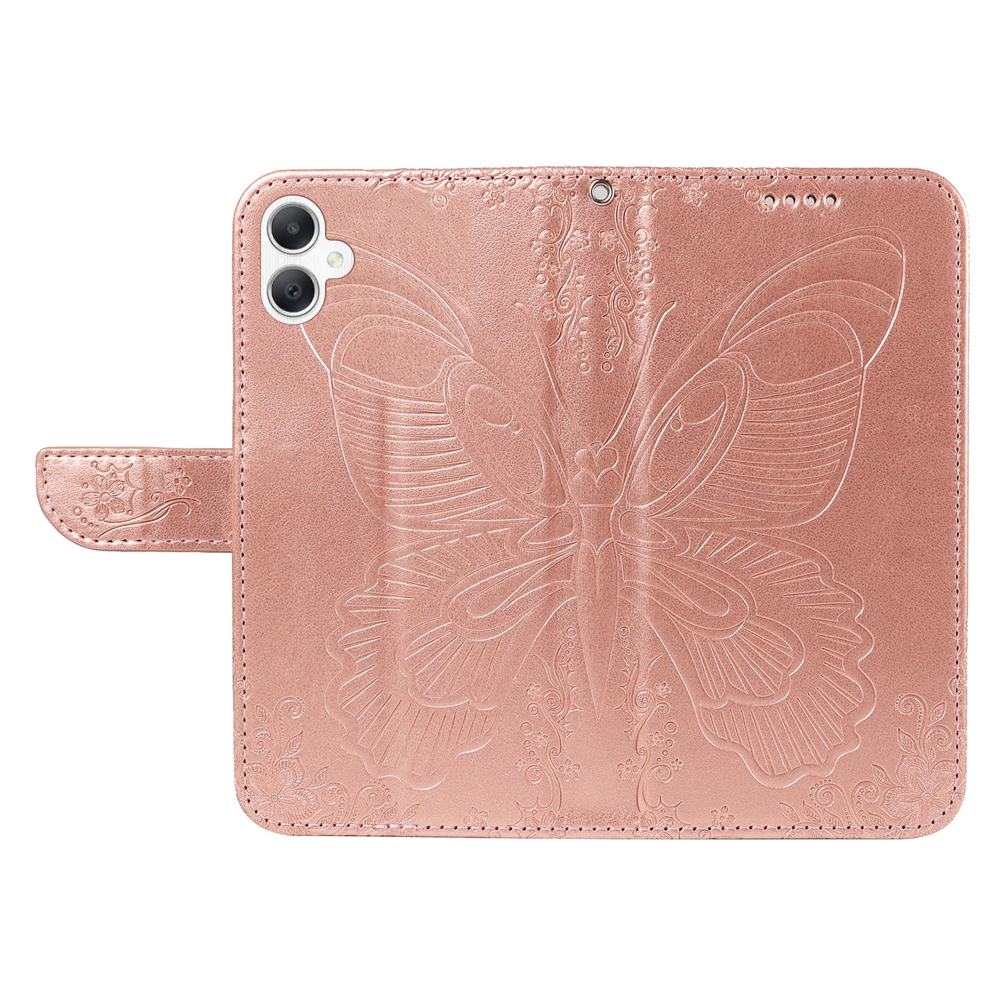 For Samsung Galaxy A06 Case Butterfly Pattern Leather Wallet Flip Phone Cover - Rose Gold
