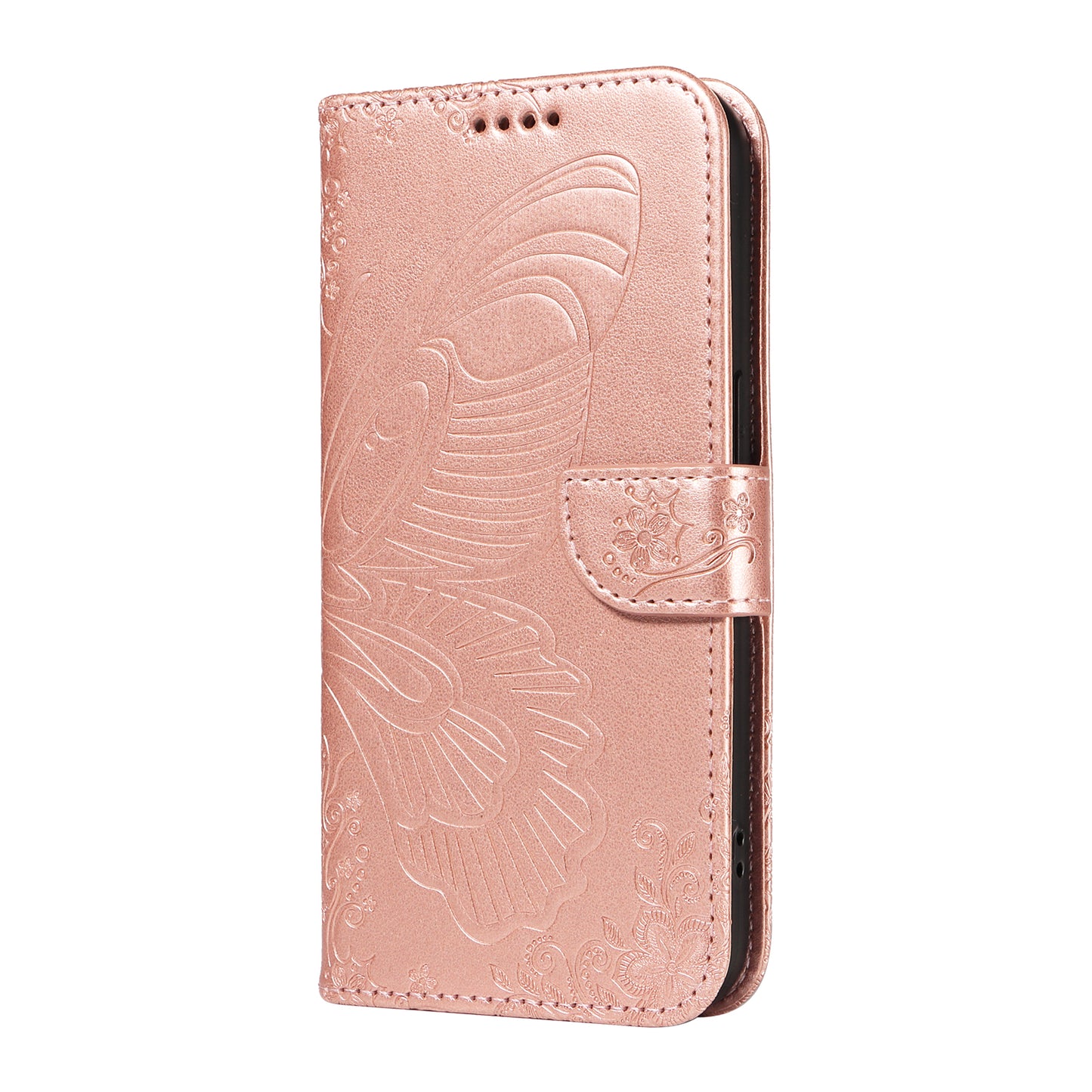 For Samsung Galaxy A06 Case Butterfly Pattern Leather Wallet Flip Phone Cover - Rose Gold