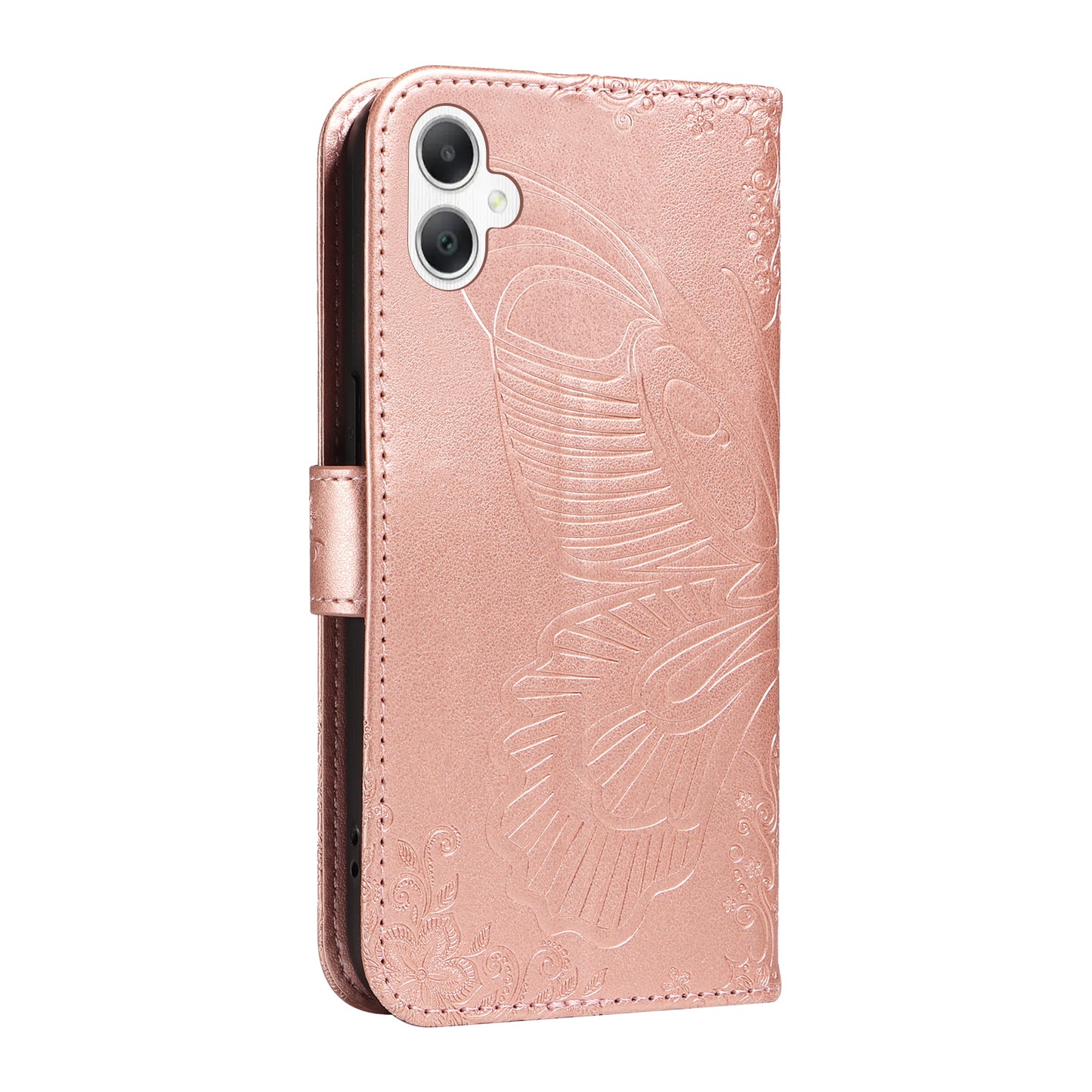 For Samsung Galaxy A06 Case Butterfly Pattern Leather Wallet Flip Phone Cover - Rose Gold
