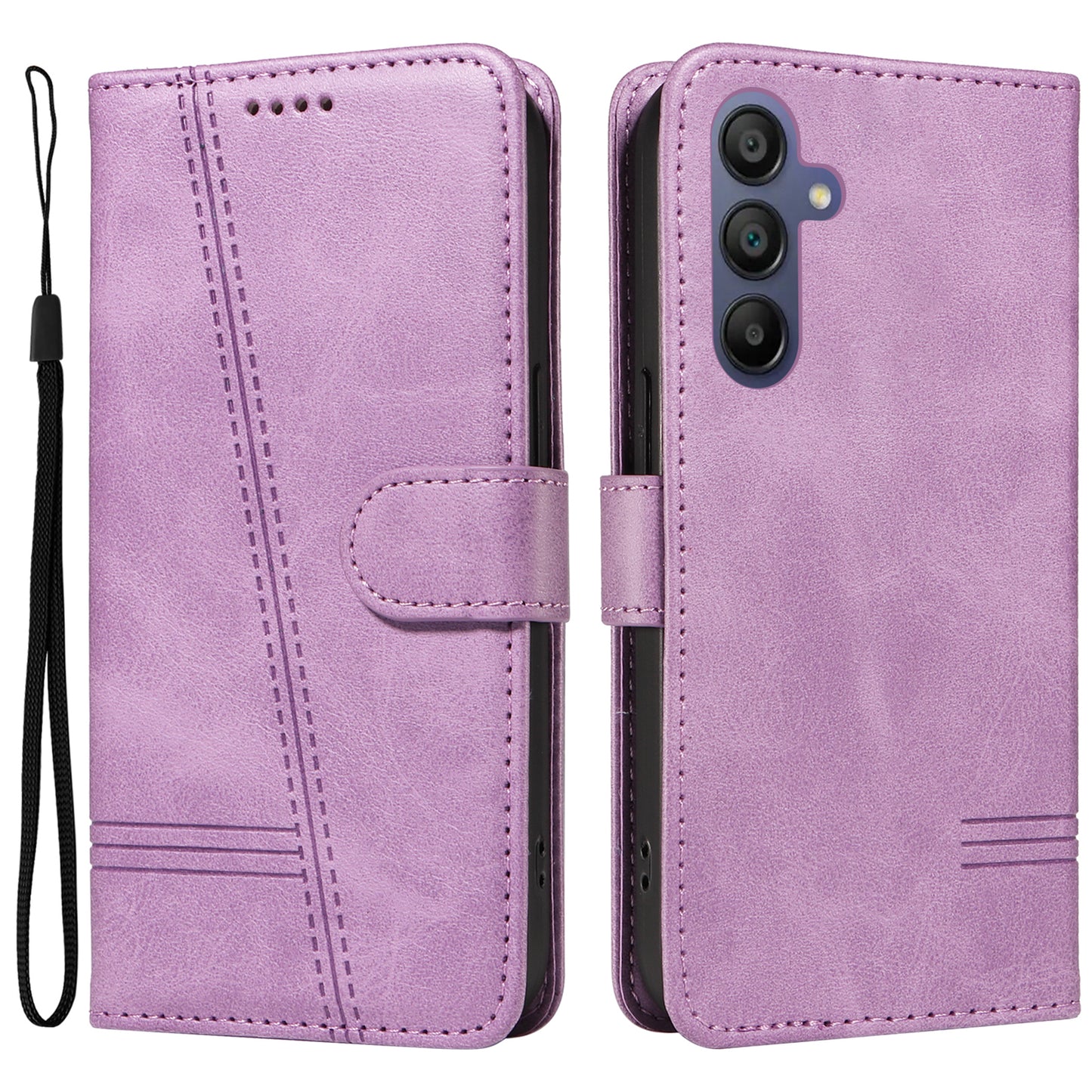 For Samsung Galaxy A16 5G / A16 4G Case Flip Wallet T-Shape Lines Leather Phone Cover - Light Purple