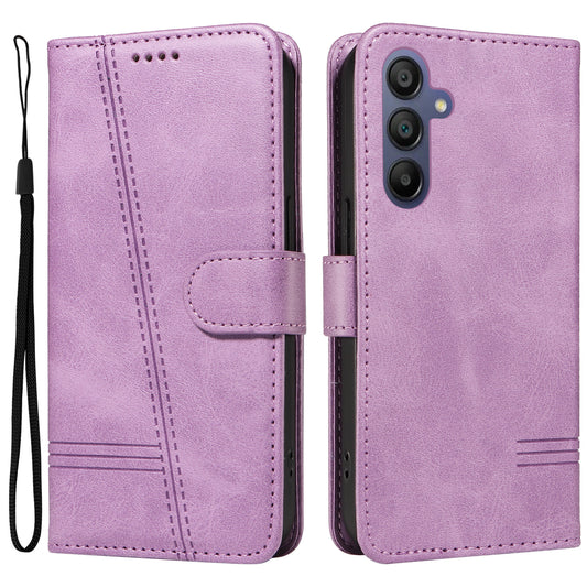 For Samsung Galaxy A16 5G / A16 4G Case Flip Wallet T-Shape Lines Leather Phone Cover - Light Purple