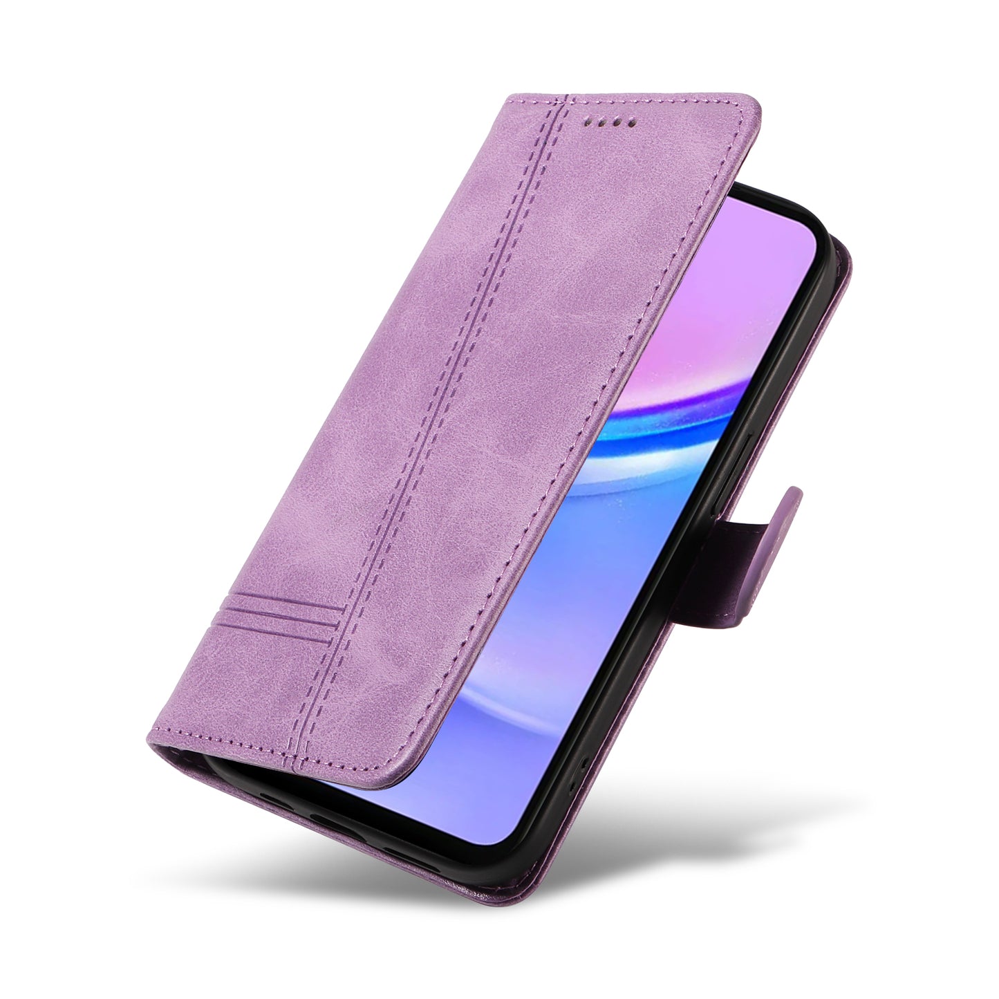 For Samsung Galaxy A16 5G / A16 4G Case Flip Wallet T-Shape Lines Leather Phone Cover - Light Purple