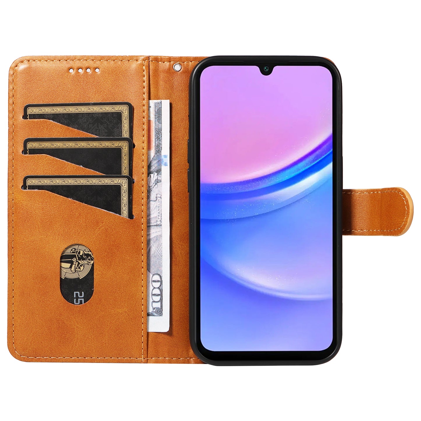 For Samsung Galaxy A16 5G / A16 4G Case Flip Wallet T-Shape Lines Leather Phone Cover - Yellow