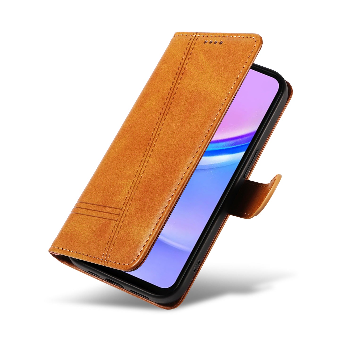 For Samsung Galaxy A16 5G / A16 4G Case Flip Wallet T-Shape Lines Leather Phone Cover - Yellow