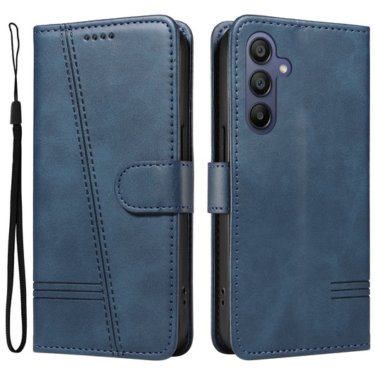 For Samsung Galaxy A16 5G / A16 4G Case Flip Wallet T-Shape Lines Leather Phone Cover - Blue