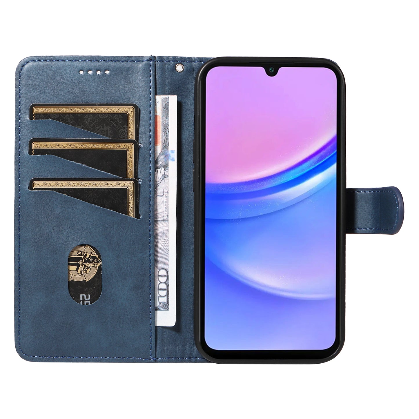For Samsung Galaxy A16 5G / A16 4G Case Flip Wallet T-Shape Lines Leather Phone Cover - Blue