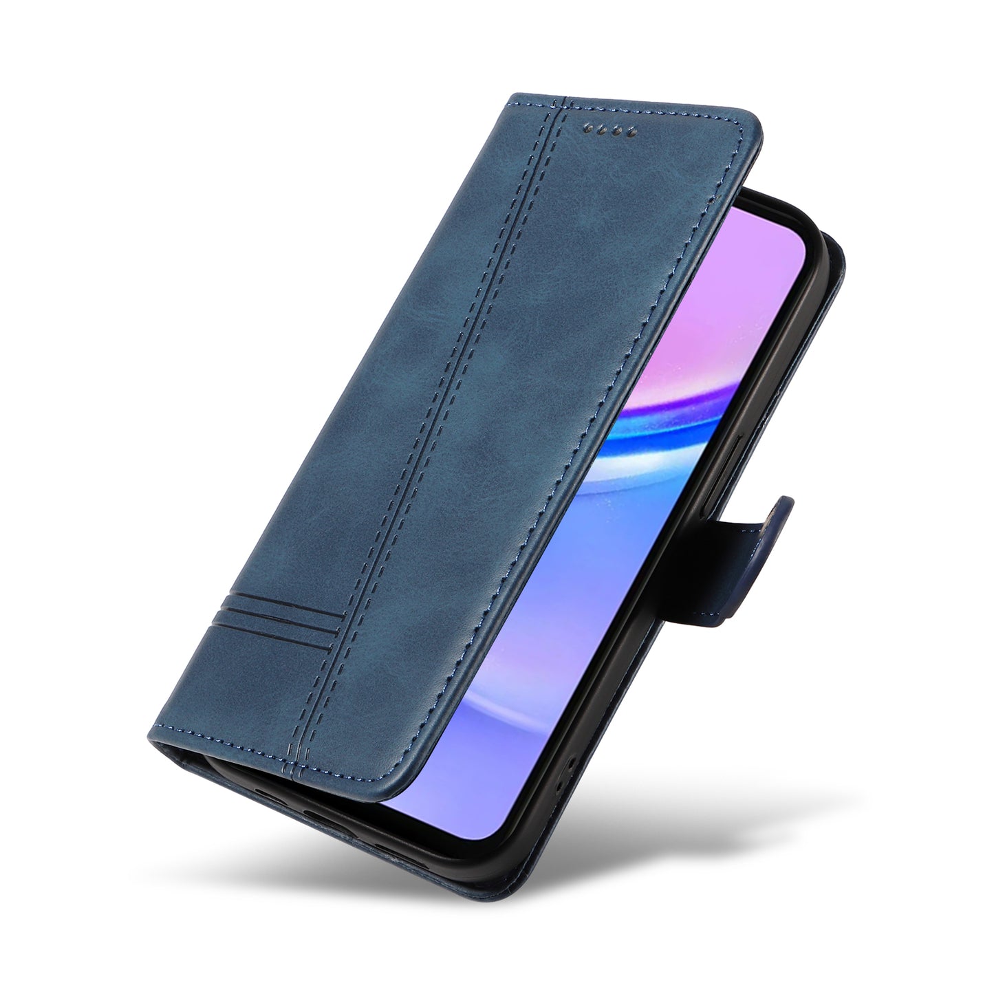 For Samsung Galaxy A16 5G / A16 4G Case Flip Wallet T-Shape Lines Leather Phone Cover - Blue