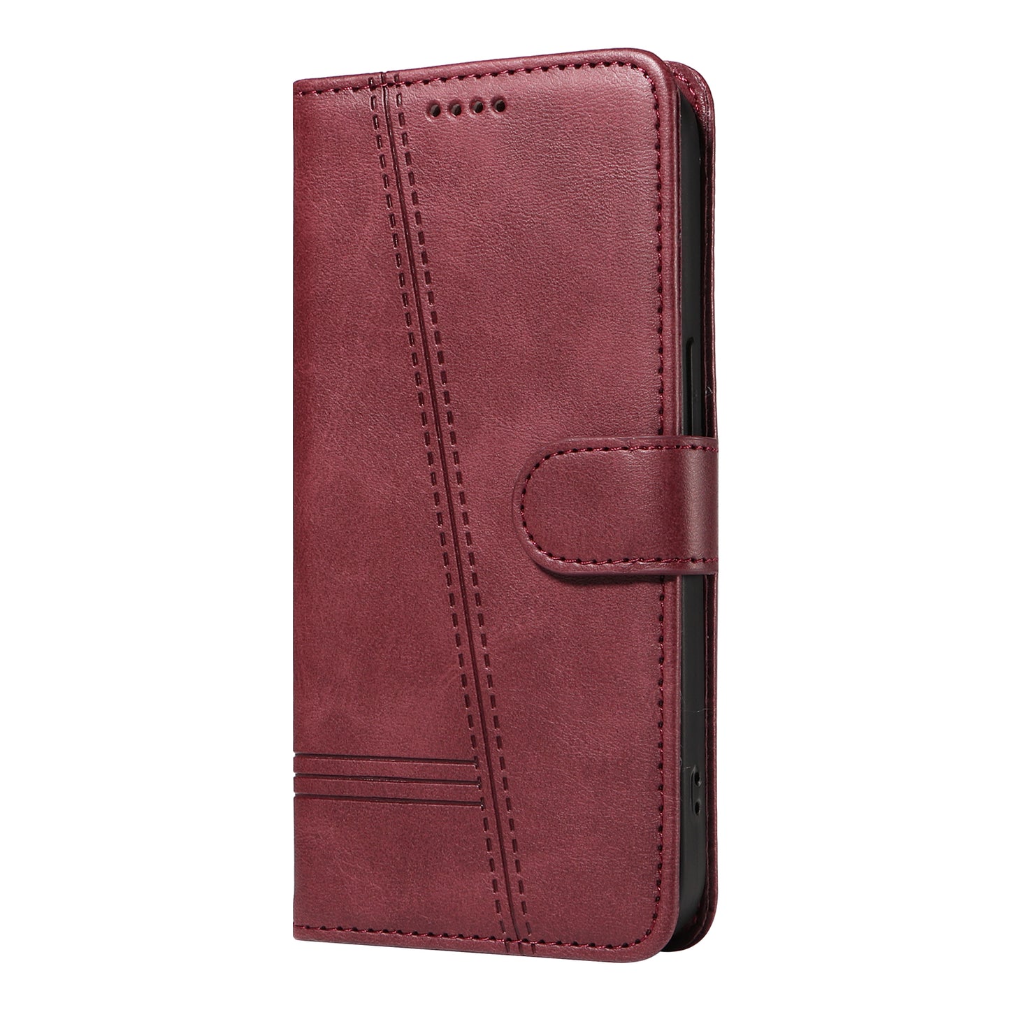 For Samsung Galaxy A16 5G / A16 4G Case Flip Wallet T-Shape Lines Leather Phone Cover - Wine Red