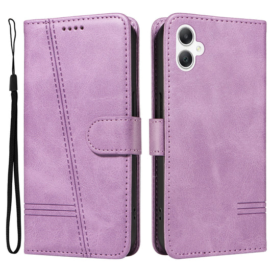 For Samsung Galaxy A06 Case Flip Wallet T-Shape Lines Leather Phone Cover - Light Purple