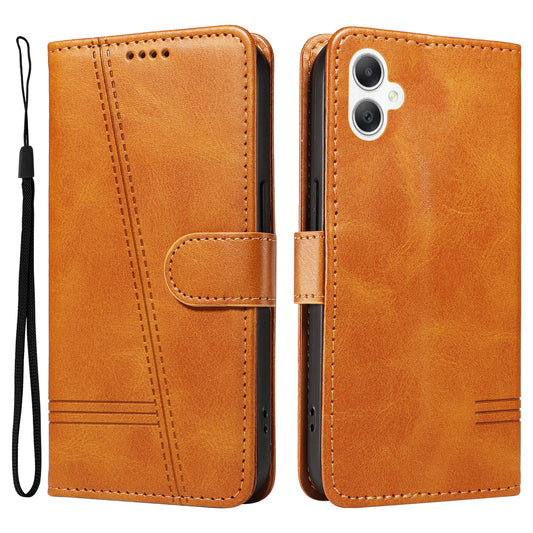 For Samsung Galaxy A06 Case Flip Wallet T-Shape Lines Leather Phone Cover - Yellow