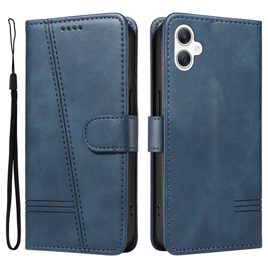 For Samsung Galaxy A06 Case Flip Wallet T-Shape Lines Leather Phone Cover - Blue