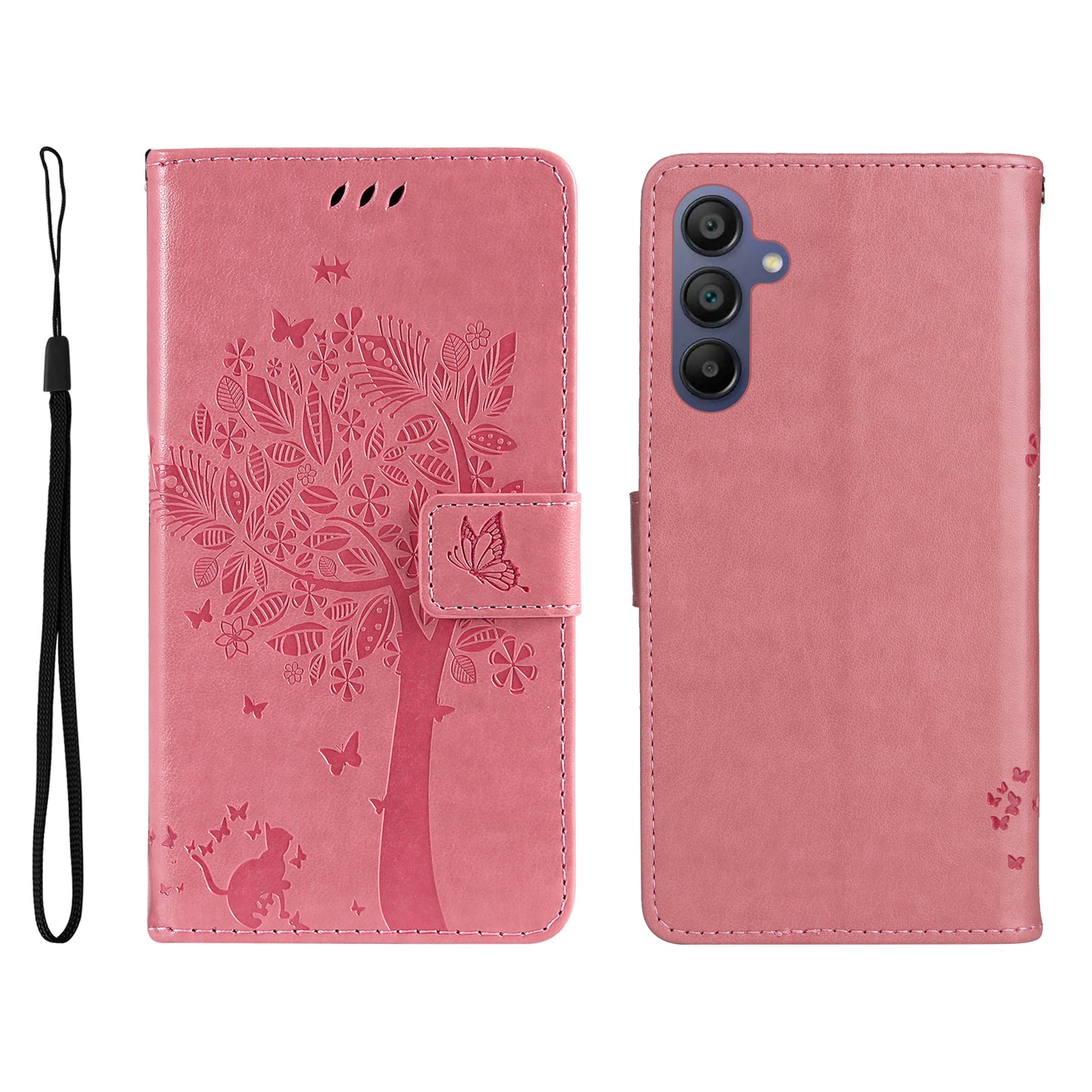 KT Imprinting Flower Series-3 For Samsung Galaxy A16 5G / A16 4G Case Cat Tree Pattern Flip Leather Phone Cover - Pink