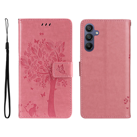 KT Imprinting Flower Series-3 For Samsung Galaxy A16 5G / A16 4G Case Cat Tree Pattern Flip Leather Phone Cover - Pink