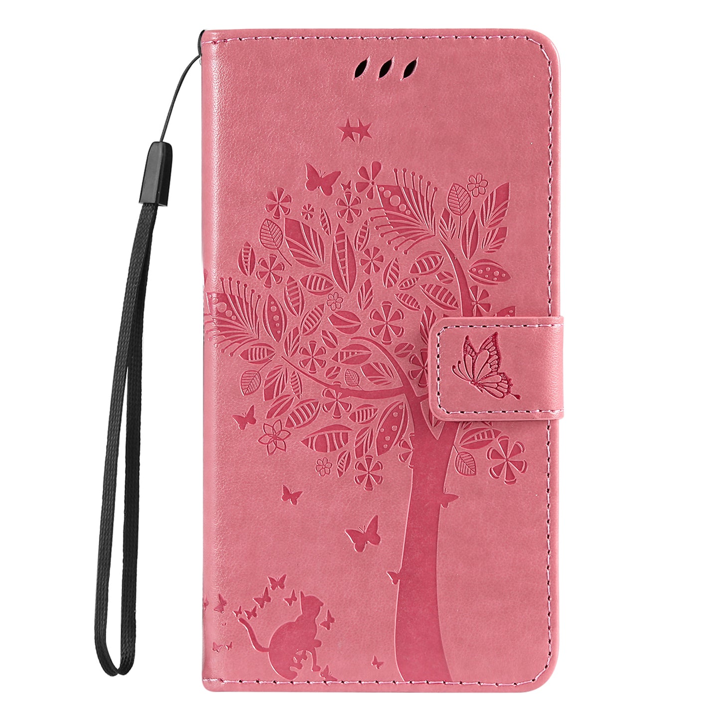 KT Imprinting Flower Series-3 For Samsung Galaxy A16 5G / A16 4G Case Cat Tree Pattern Flip Leather Phone Cover - Pink