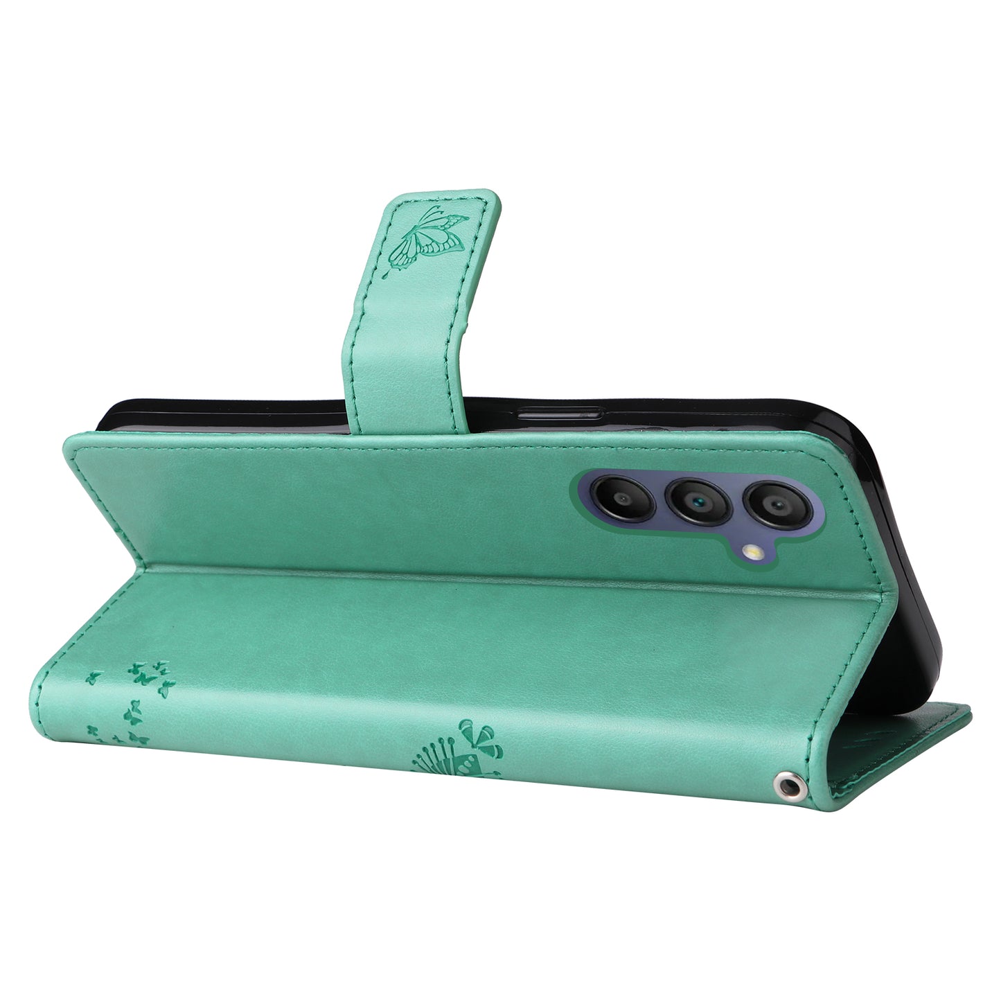 KT Imprinting Flower Series-3 For Samsung Galaxy A16 5G / A16 4G Case Cat Tree Pattern Flip Leather Phone Cover - Green