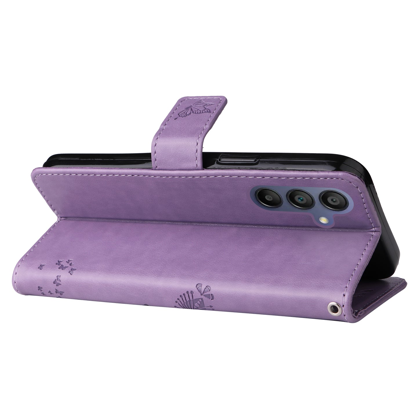 KT Imprinting Flower Series-3 For Samsung Galaxy A16 5G / A16 4G Case Cat Tree Pattern Flip Leather Phone Cover - Light Purple