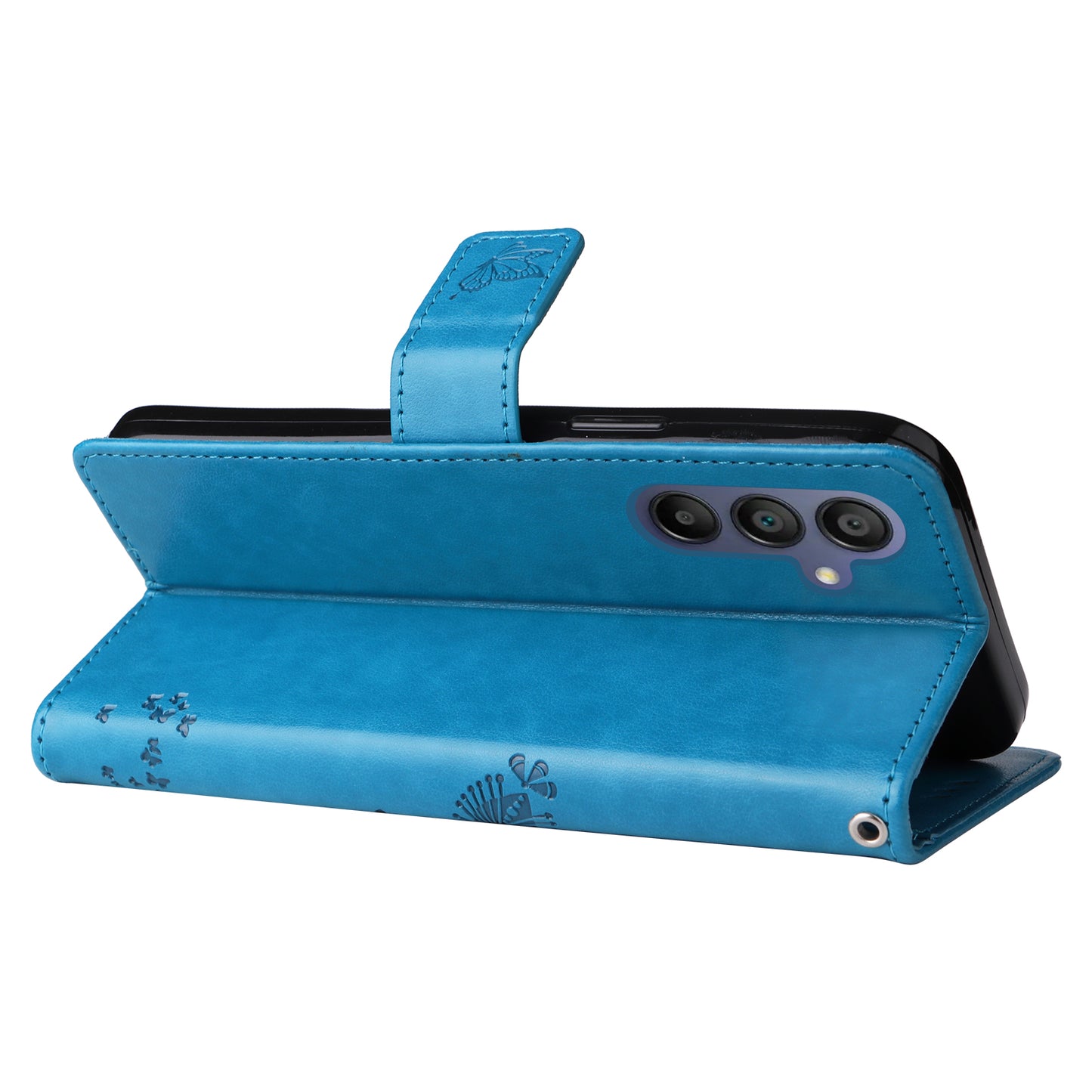 KT Imprinting Flower Series-3 For Samsung Galaxy A16 5G / A16 4G Case Cat Tree Pattern Flip Leather Phone Cover - Blue
