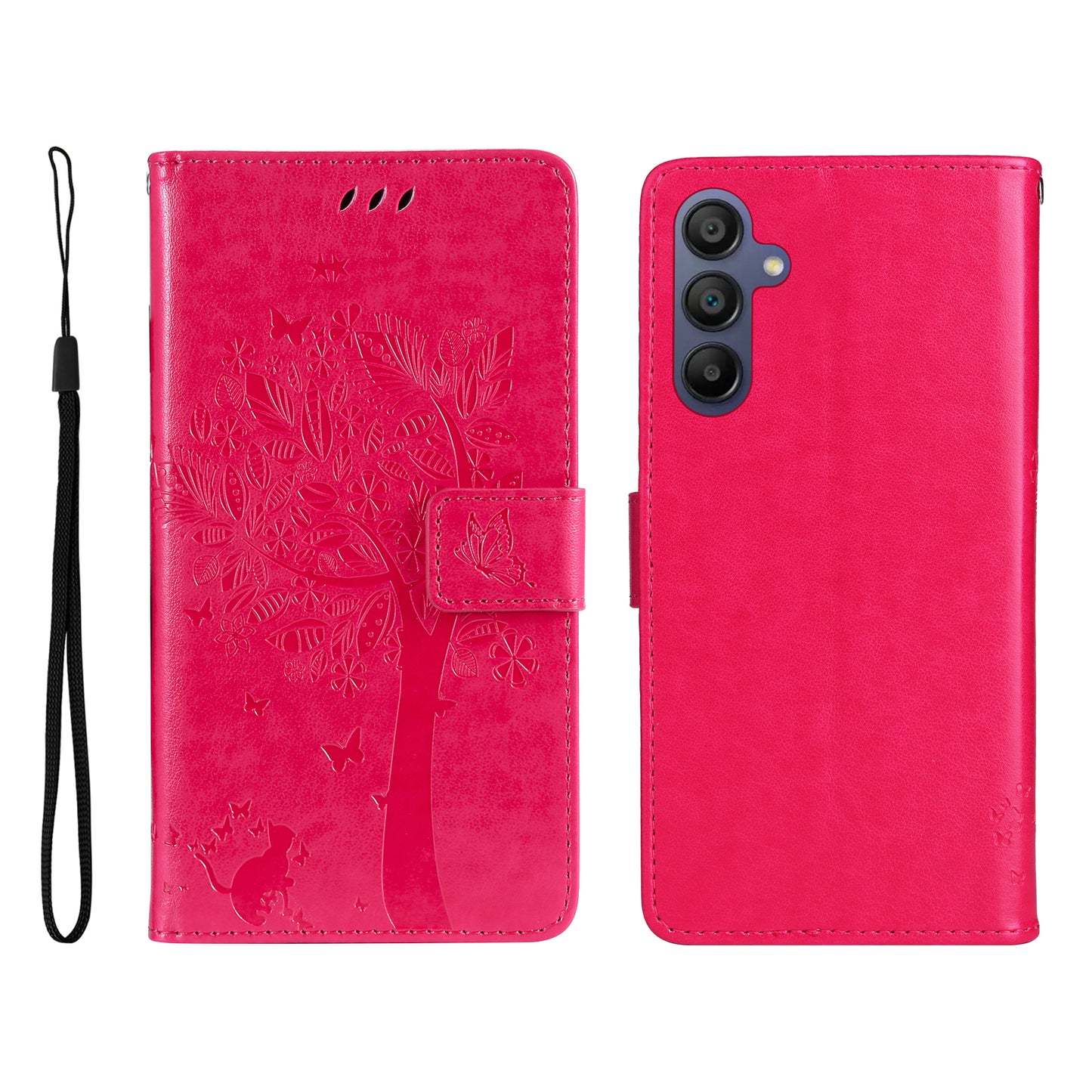 KT Imprinting Flower Series-3 For Samsung Galaxy A16 5G / A16 4G Case Cat Tree Pattern Flip Leather Phone Cover - Rose