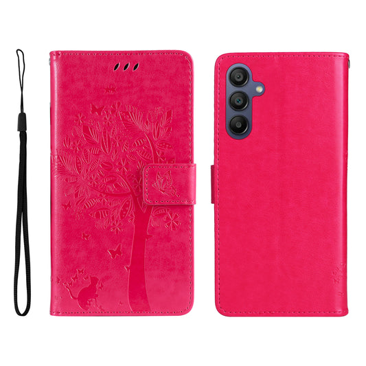 KT Imprinting Flower Series-3 For Samsung Galaxy A16 5G / A16 4G Case Cat Tree Pattern Flip Leather Phone Cover - Rose