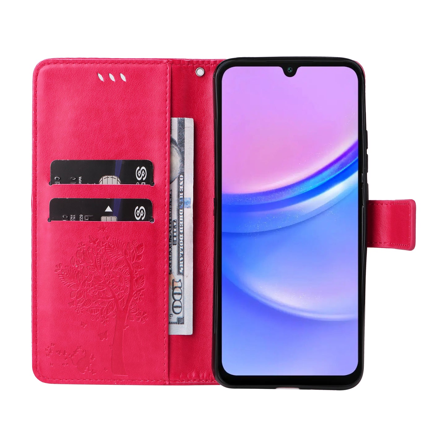 KT Imprinting Flower Series-3 For Samsung Galaxy A16 5G / A16 4G Case Cat Tree Pattern Flip Leather Phone Cover - Rose