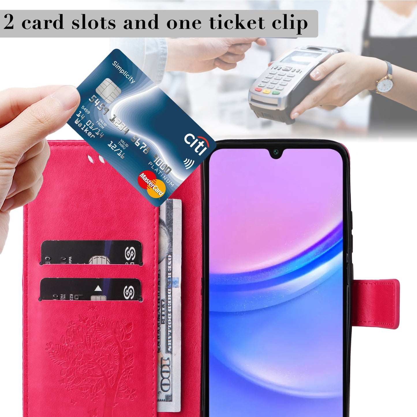 KT Imprinting Flower Series-3 For Samsung Galaxy A16 5G / A16 4G Case Cat Tree Pattern Flip Leather Phone Cover - Rose
