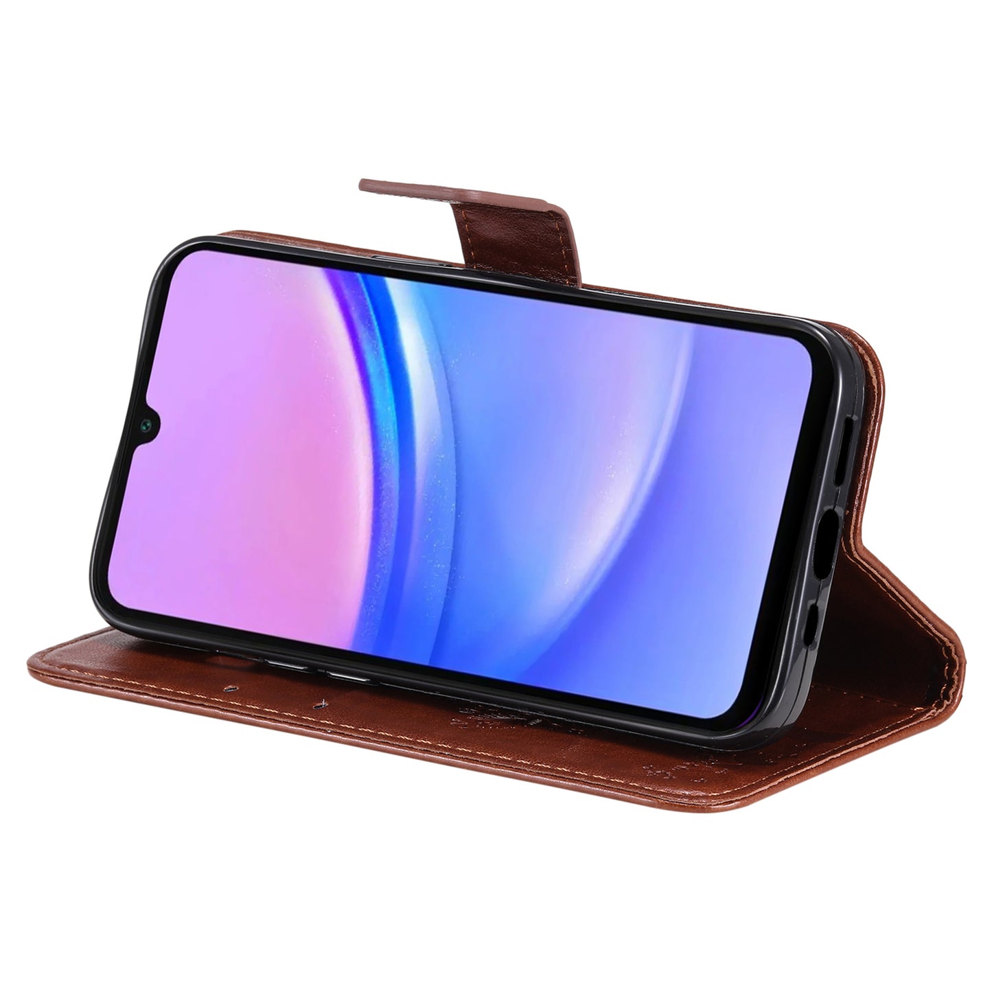 KT Imprinting Flower Series-3 For Samsung Galaxy A16 5G / A16 4G Case Cat Tree Pattern Flip Leather Phone Cover - Coffee