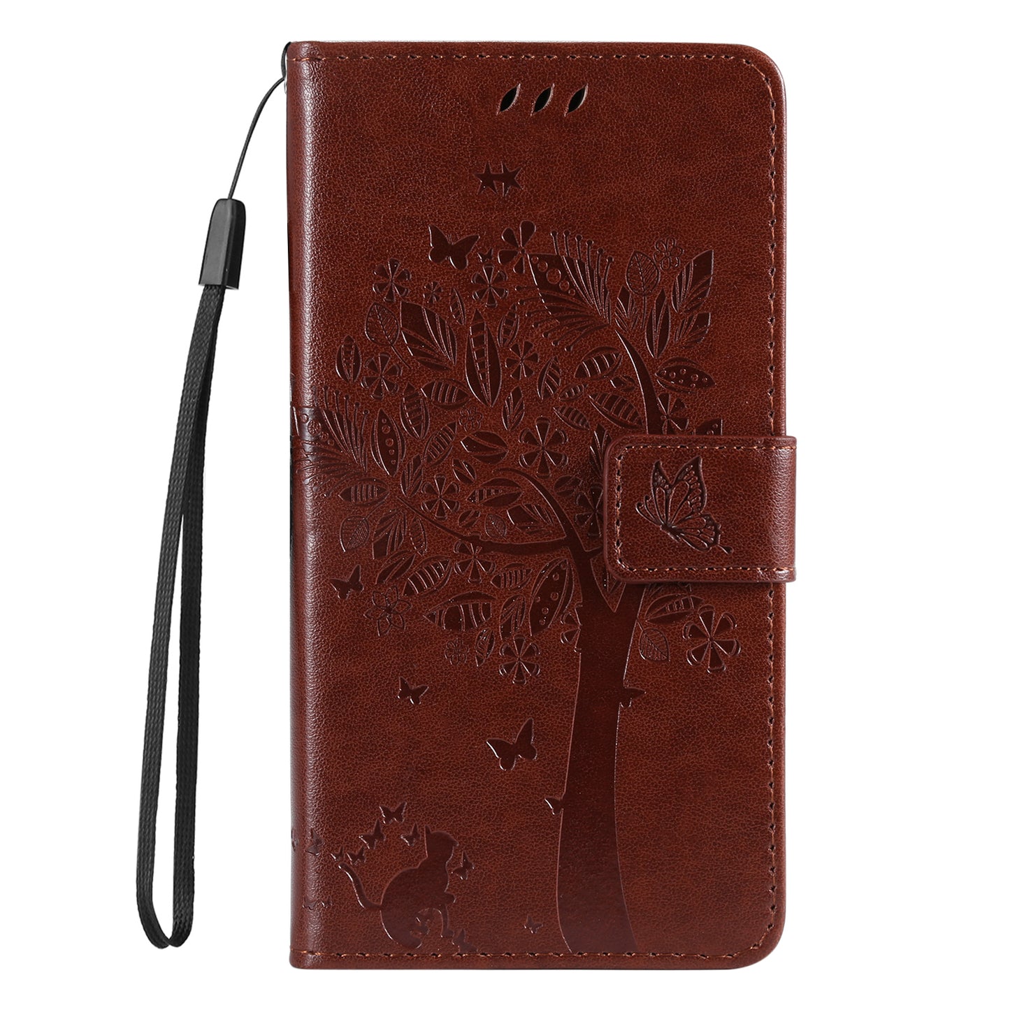 KT Imprinting Flower Series-3 For Samsung Galaxy A16 5G / A16 4G Case Cat Tree Pattern Flip Leather Phone Cover - Coffee