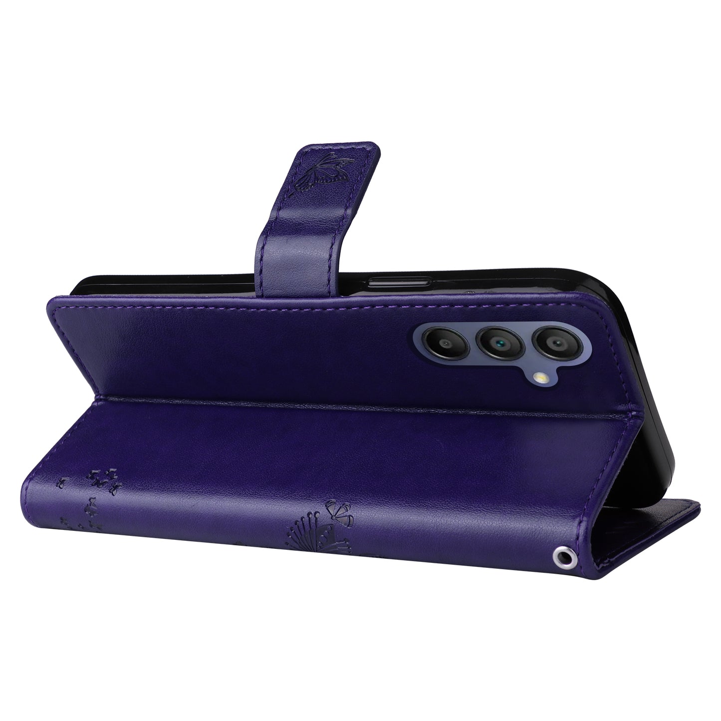 KT Imprinting Flower Series-3 For Samsung Galaxy A16 5G / A16 4G Case Cat Tree Pattern Flip Leather Phone Cover - Purple
