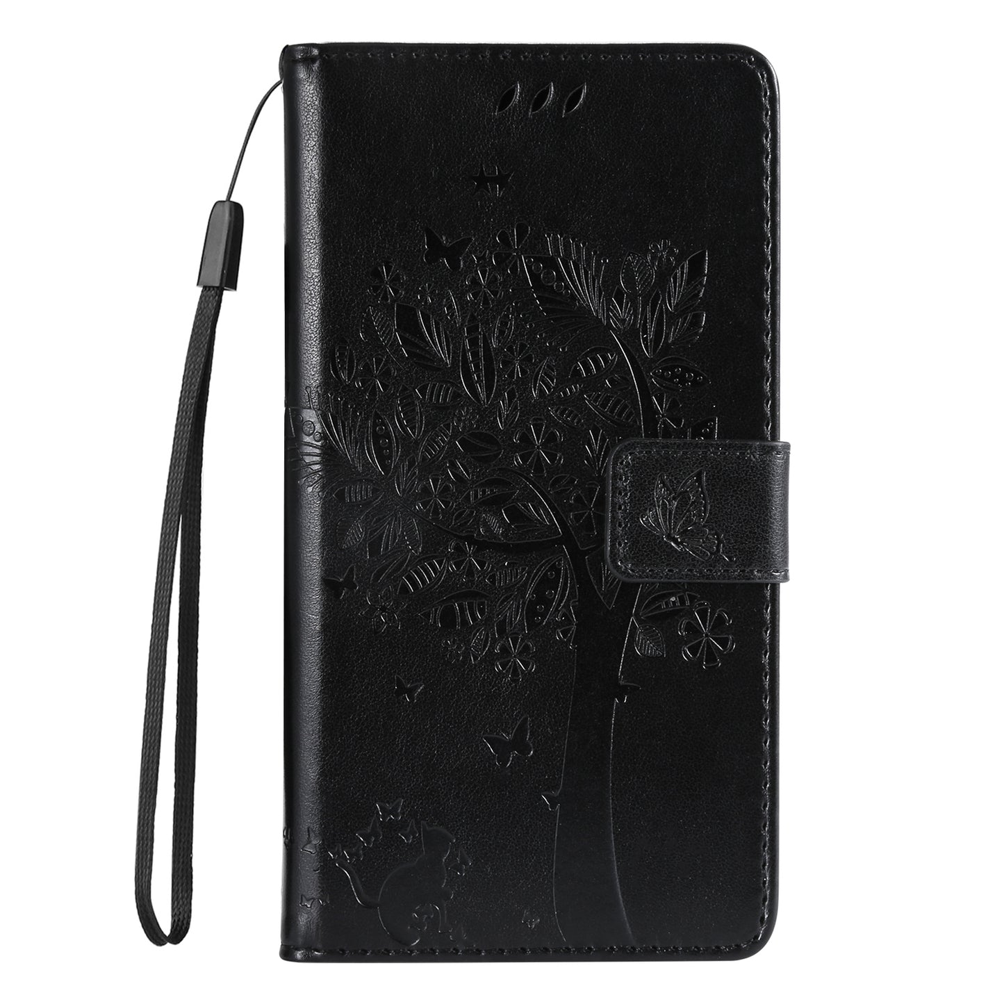 KT Imprinting Flower Series-3 For Samsung Galaxy A16 5G / A16 4G Case Cat Tree Pattern Flip Leather Phone Cover - Black