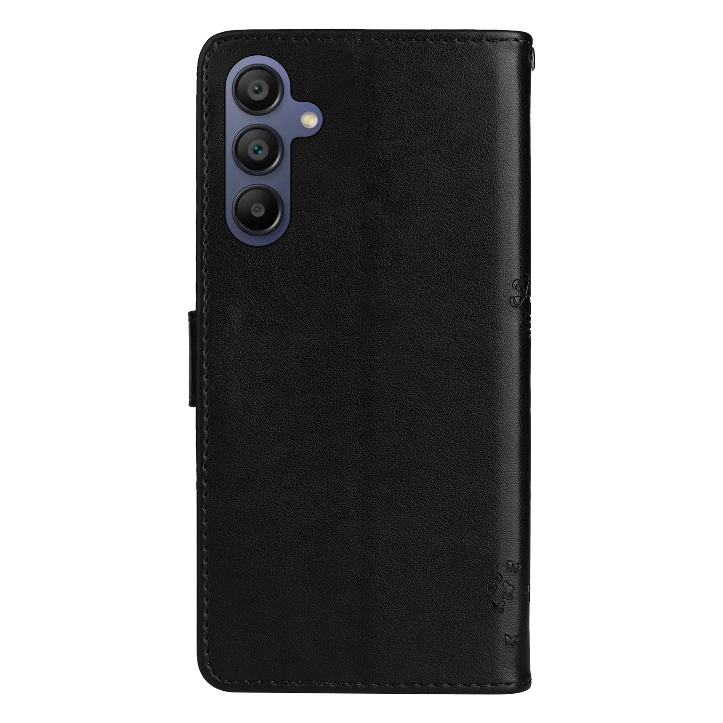 KT Imprinting Flower Series-3 For Samsung Galaxy A16 5G / A16 4G Case Cat Tree Pattern Flip Leather Phone Cover - Black