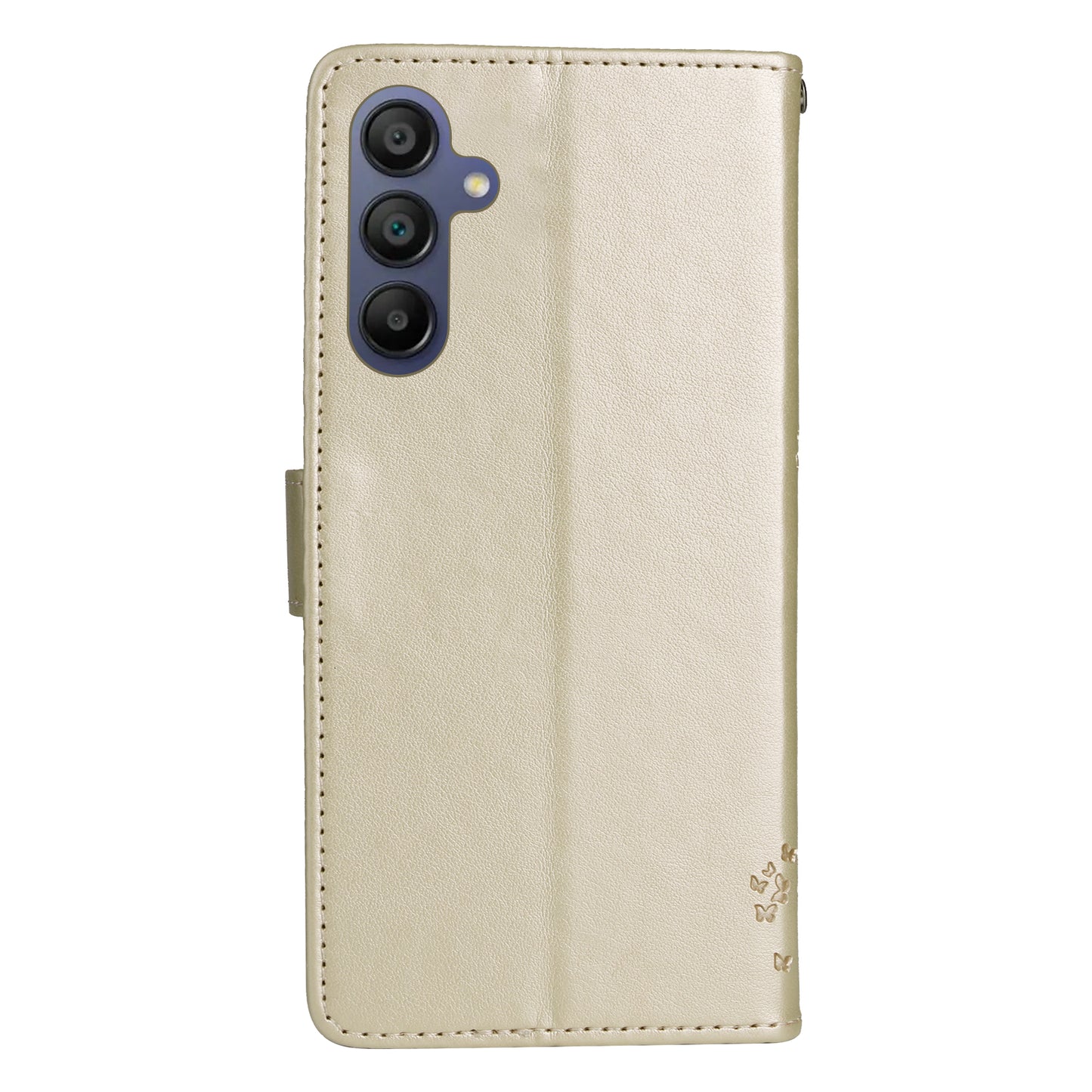 KT Imprinting Flower Series-3 For Samsung Galaxy A16 5G / A16 4G Case Cat Tree Pattern Flip Leather Phone Cover - Gold