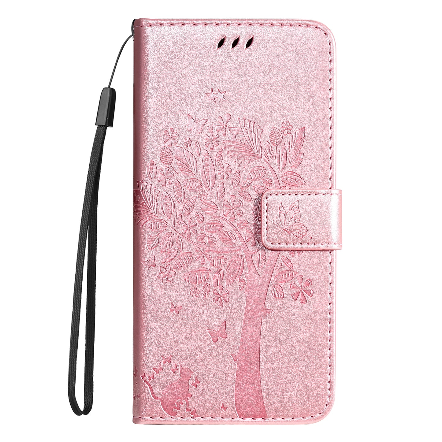 KT Imprinting Flower Series-3 For Samsung Galaxy A16 5G / A16 4G Case Cat Tree Pattern Flip Leather Phone Cover - Rose Gold