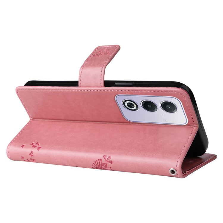 KT Imprinting Flower Series-3 For Oppo A3 Pro (Global) 5G Case Cat Tree Pattern Flip Leather Phone Cover - Pink