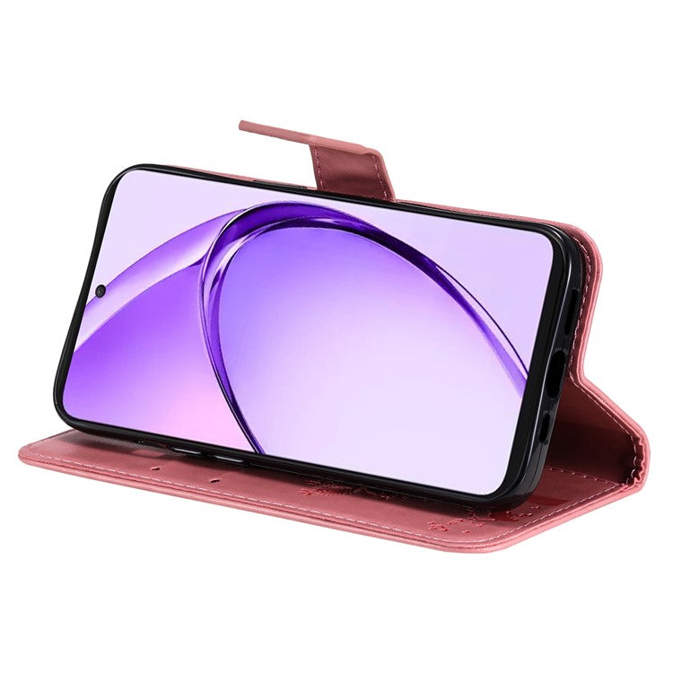 KT Imprinting Flower Series-3 For Oppo A3 Pro (Global) 5G Case Cat Tree Pattern Flip Leather Phone Cover - Pink